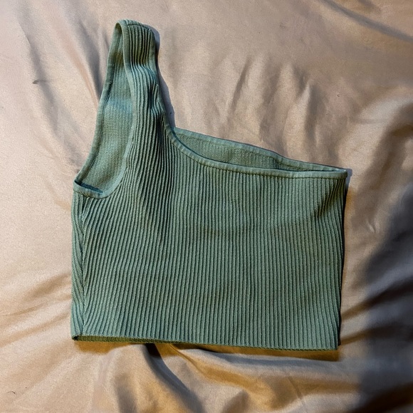 One Sleeved Ribbed Cropped Tank - Picture 1 of 3